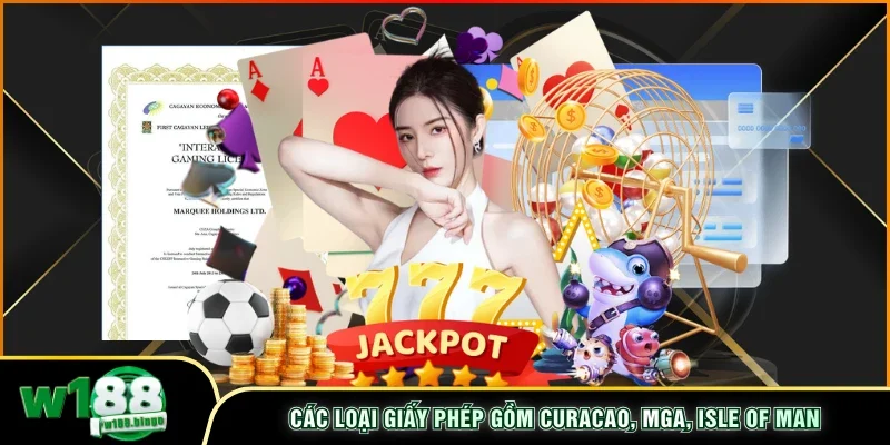 Các loại giấy phép gồm Curacao, MGA, Isle of Man